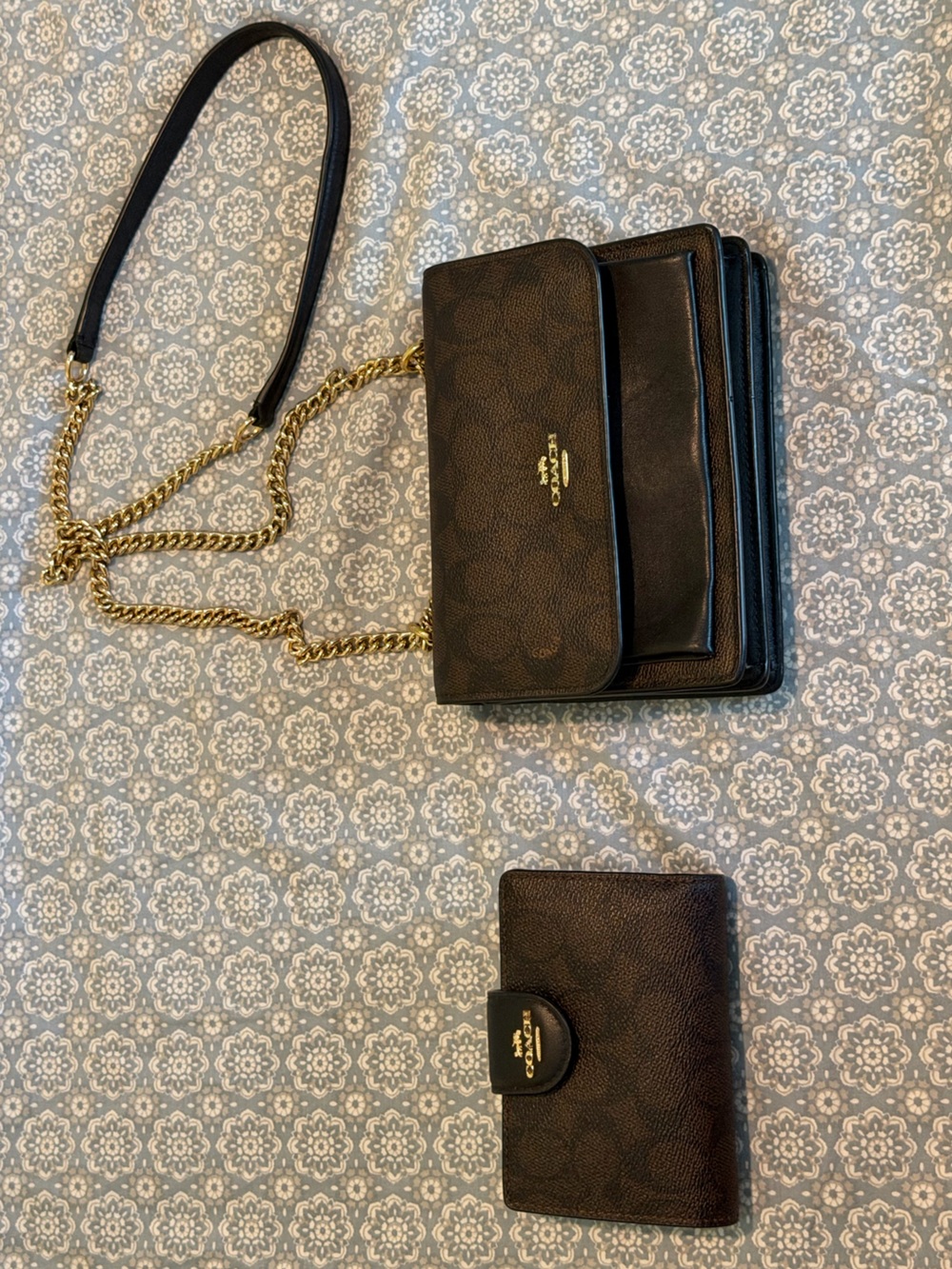 Coach Brown Signature Flap Crossbody with Gold Chain